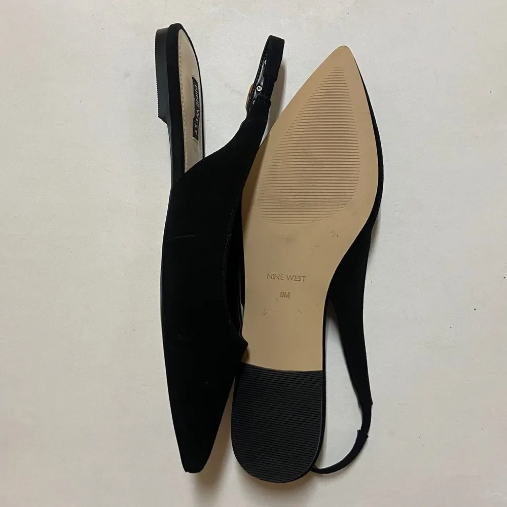 Nine West Babby Black Pointed Toe Slingback Heels Size 9M